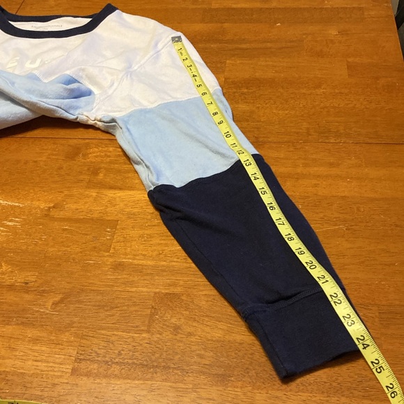 American Eagle Mens Size L Rugby Stripe Colorblock Blue White Long Sleeve Shirt - Picture 10 of 10